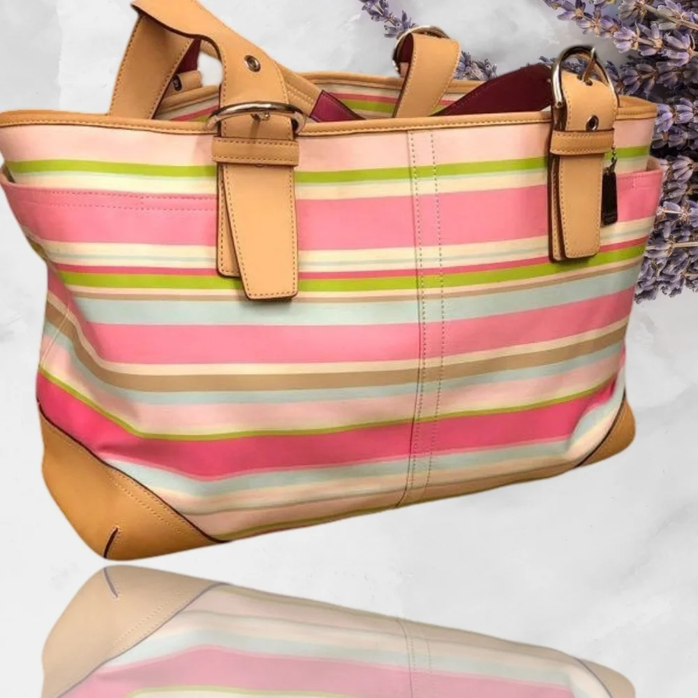 Coach Lg multi color strip baby /or travel bag